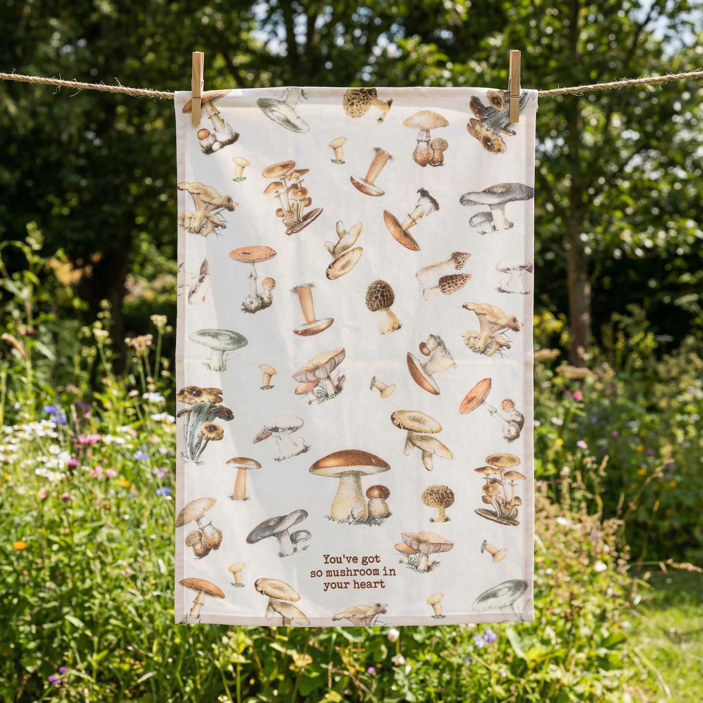 You've Got So Mushroom In Your Heart Funny Dish Cloth Towel | Cotton and Linen | Embroidered Text | 18" x 28"