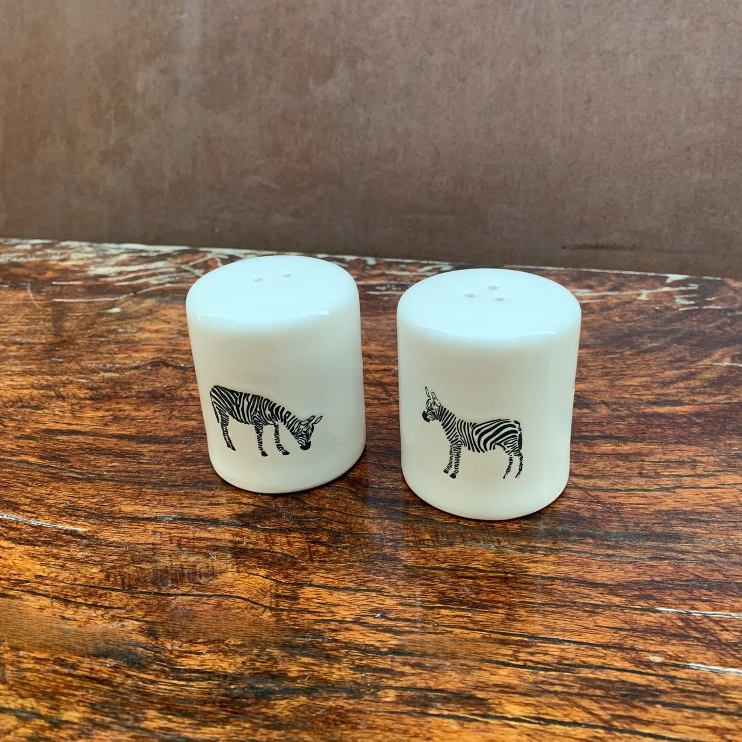 Zebra Salt And Pepper Shakers Set in White | Farmhouse Stoneware | Gift for Her