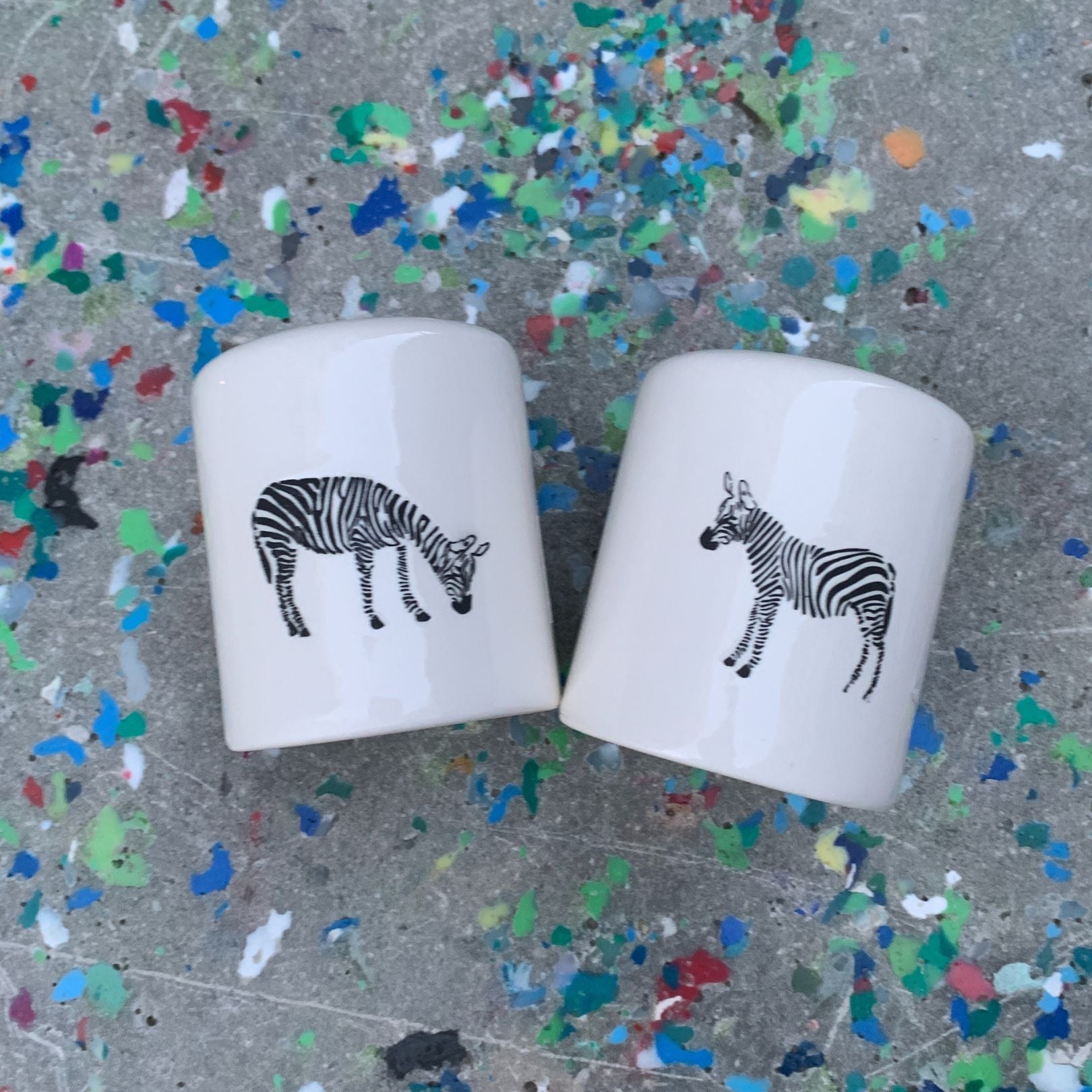 Zebra Salt And Pepper Shakers Set in White | Farmhouse Stoneware | Gift for Her