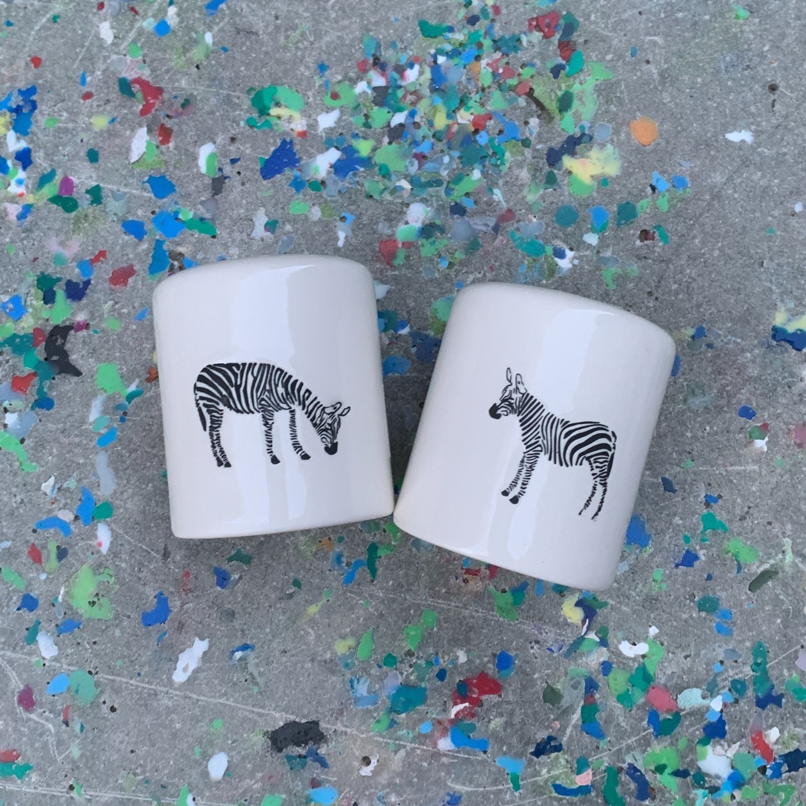 Zebra Salt And Pepper Shakers Set in White | Farmhouse Stoneware | Gift for Her