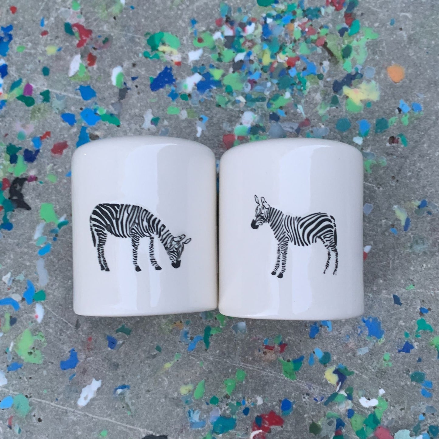 Zebra Salt And Pepper Shakers Set in White | Farmhouse Stoneware | Gift for Her