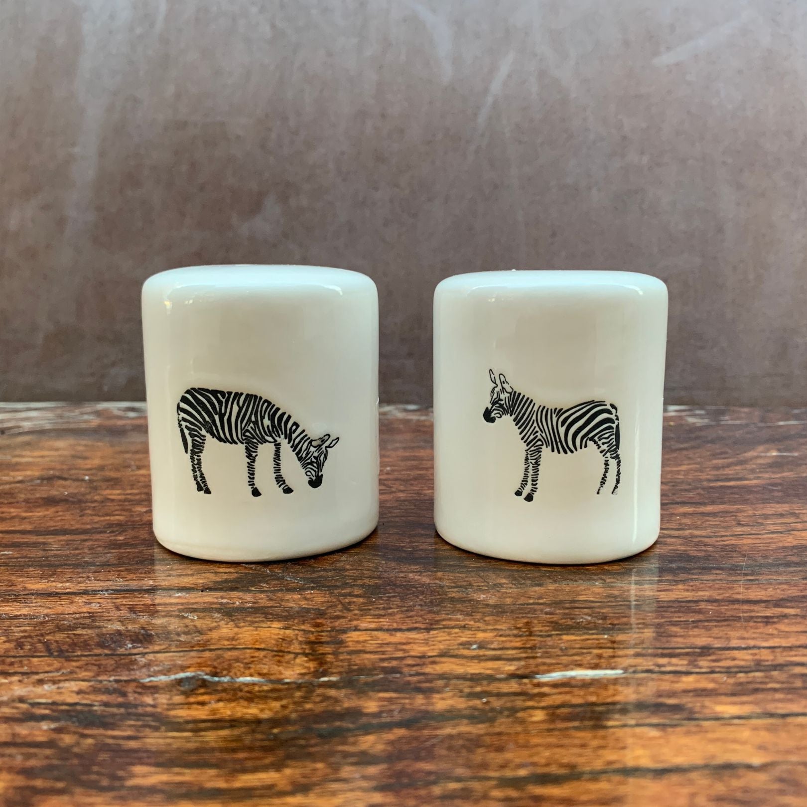 Zebra Salt And Pepper Shakers Set in White | Farmhouse Stoneware | Gift for Her