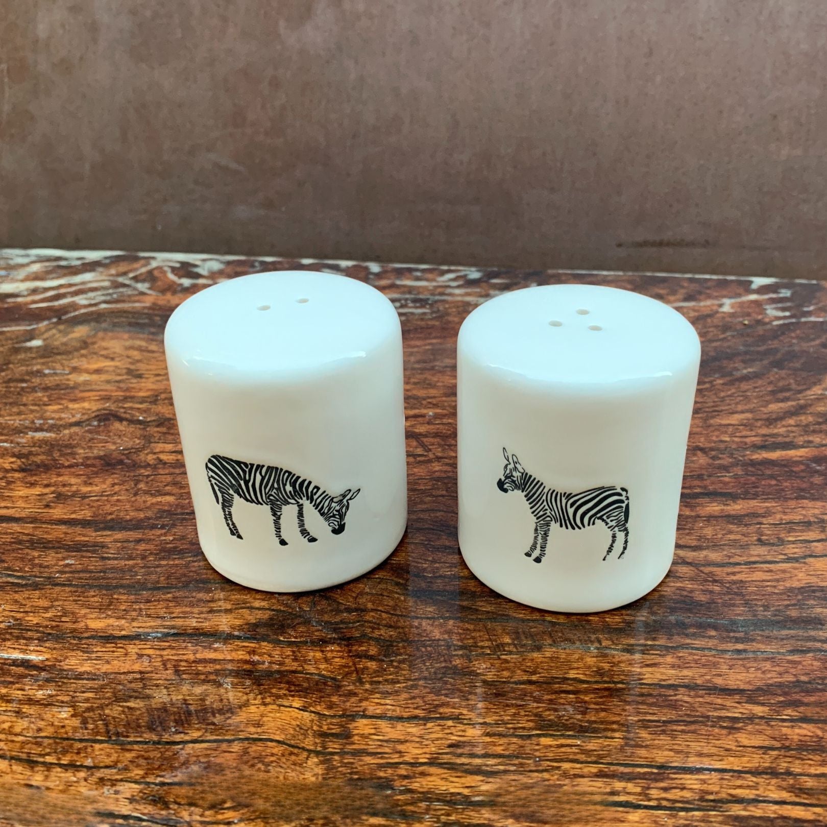 Zebra Salt And Pepper Shakers Set in White | Farmhouse Stoneware | Gift for Her