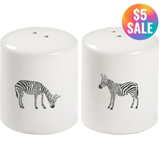 Zebra Salt And Pepper Shakers Set in White | Farmhouse Stoneware | Gift for Her