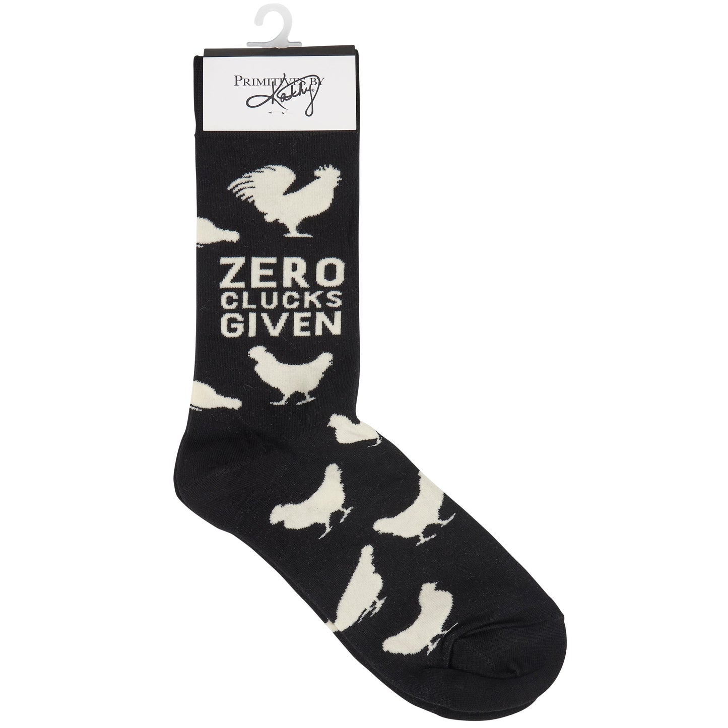 Zero Clucks Socks in Black and White | Farm Chicken Themed Novelty Socks