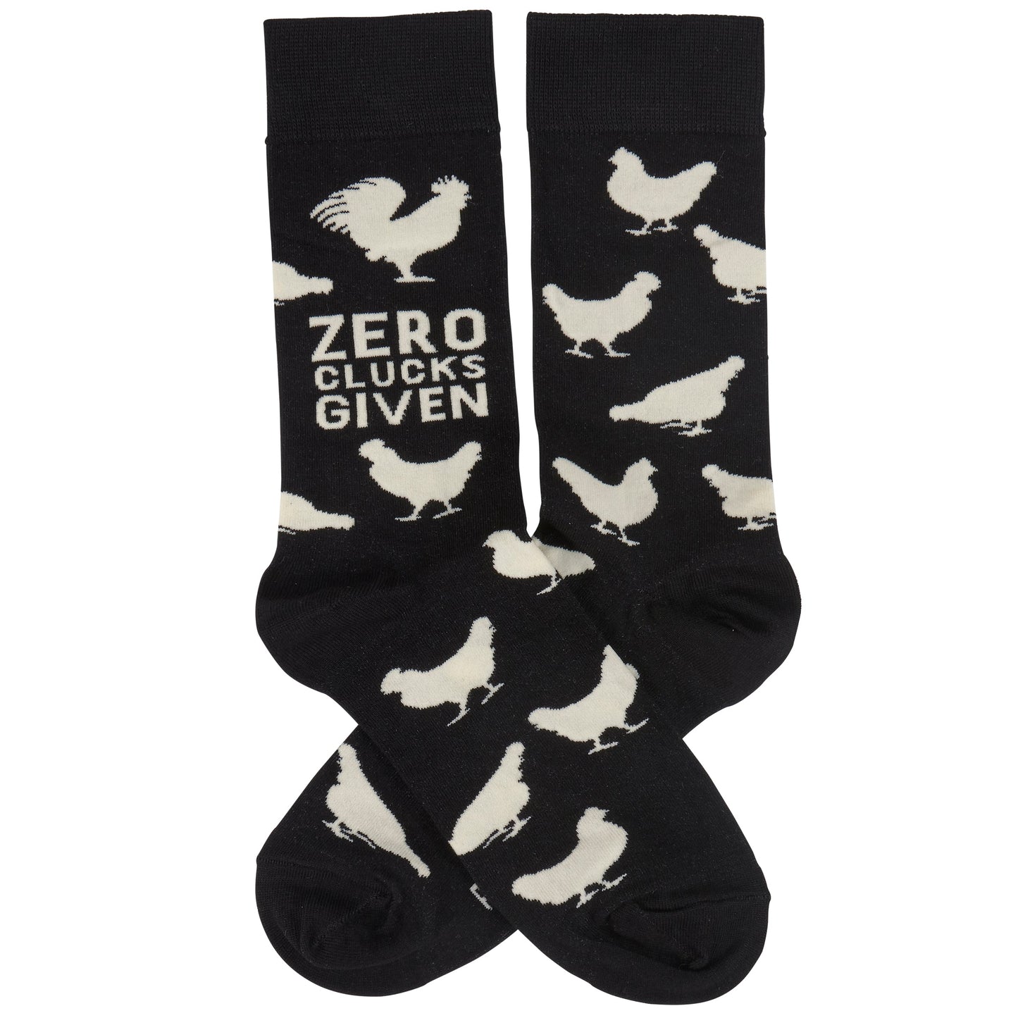 Zero Clucks Socks in Black and White | Farm Chicken Themed Novelty Socks