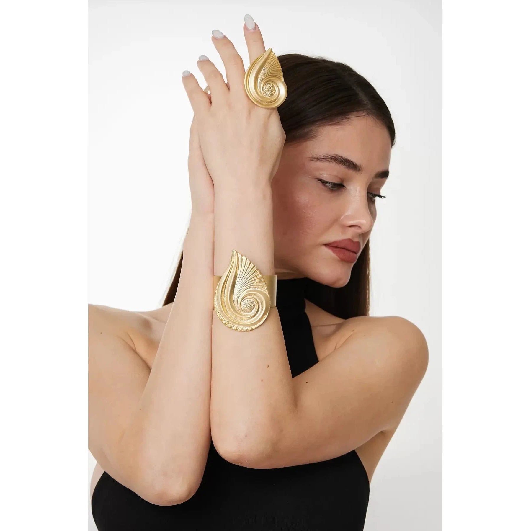 ZeyDor Gold Spiral Wind Bracelet and Ring Set | Handmade in Türkiye