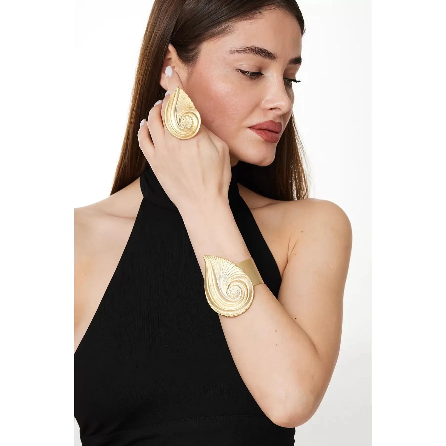 ZeyDor Gold Spiral Wind Bracelet and Ring Set | Handmade in Türkiye