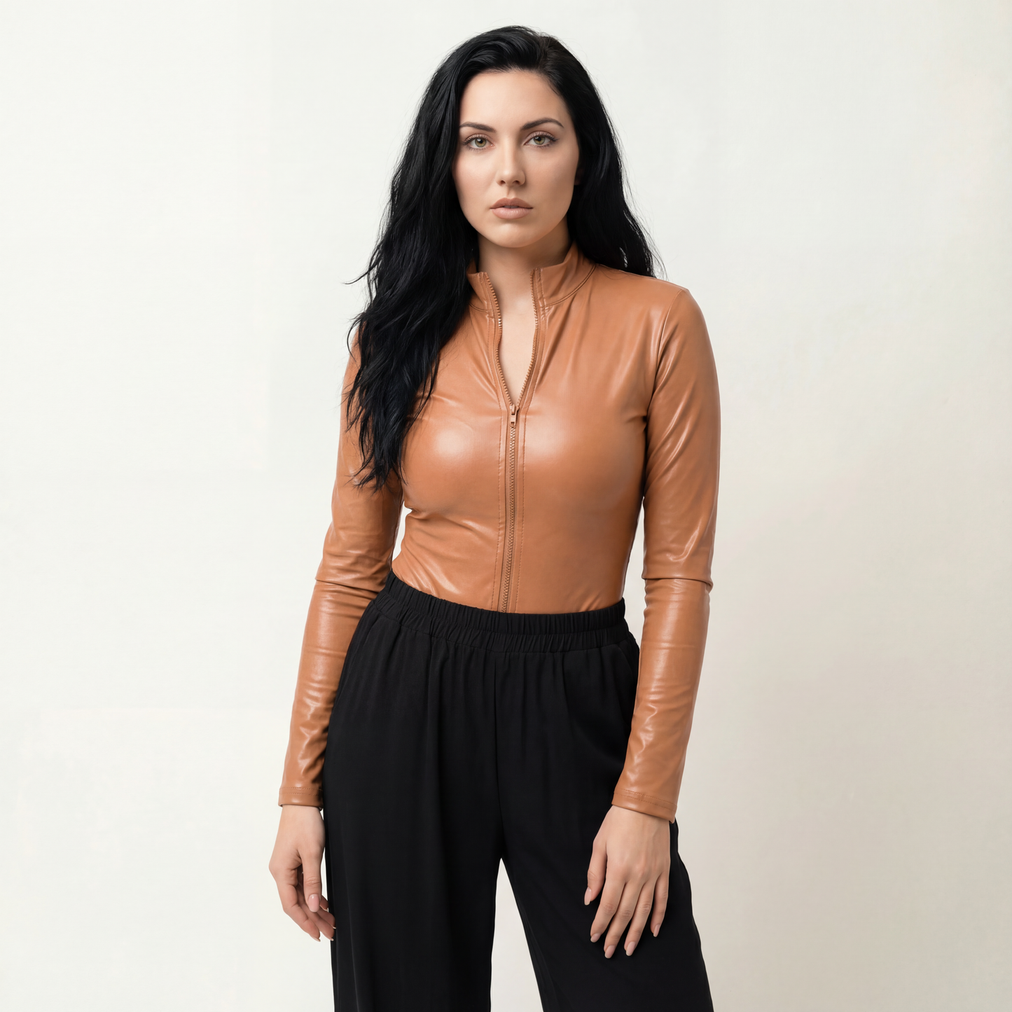 Zipper Front Bodysuit in Mocha [Available in SM-L]