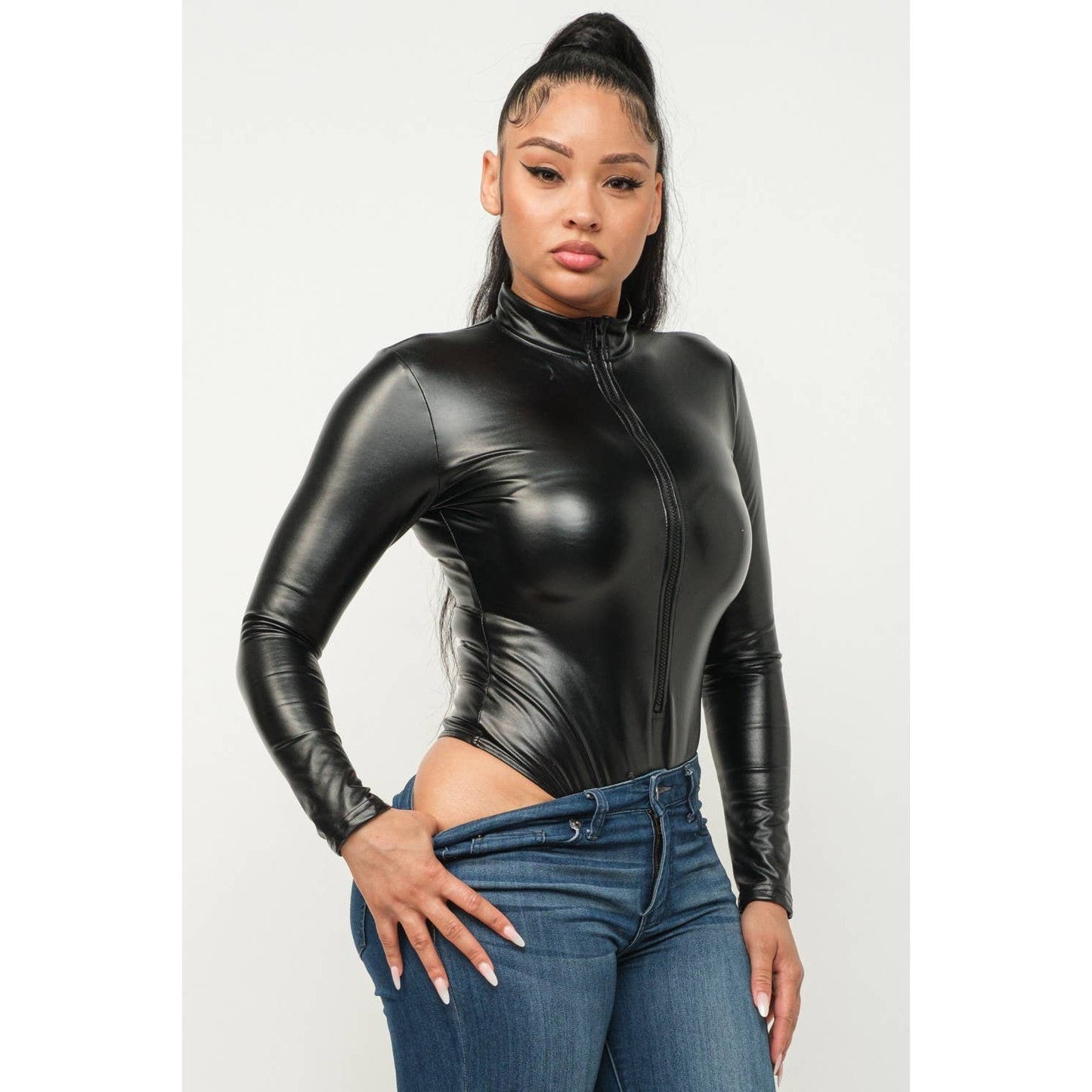 Sexy All Winter Long Zipper Front PU Bodysuit in Red [Available in SM-L]