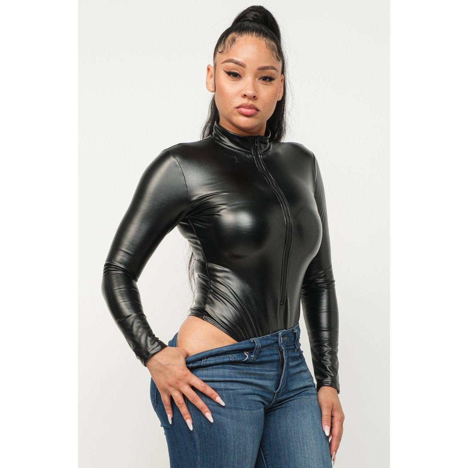 Sexy All Winter Long Zipper Front PU Bodysuit in Red [Available in SM-L]