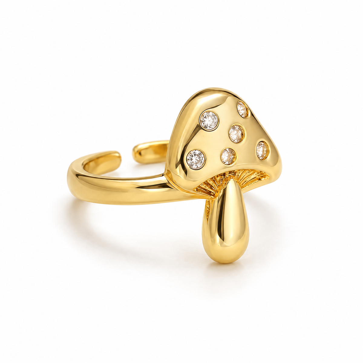 Zircon Mushroom Adjustable Ring | 18K Gold Plated-The Pretty Jewellery-The Bullish Store
