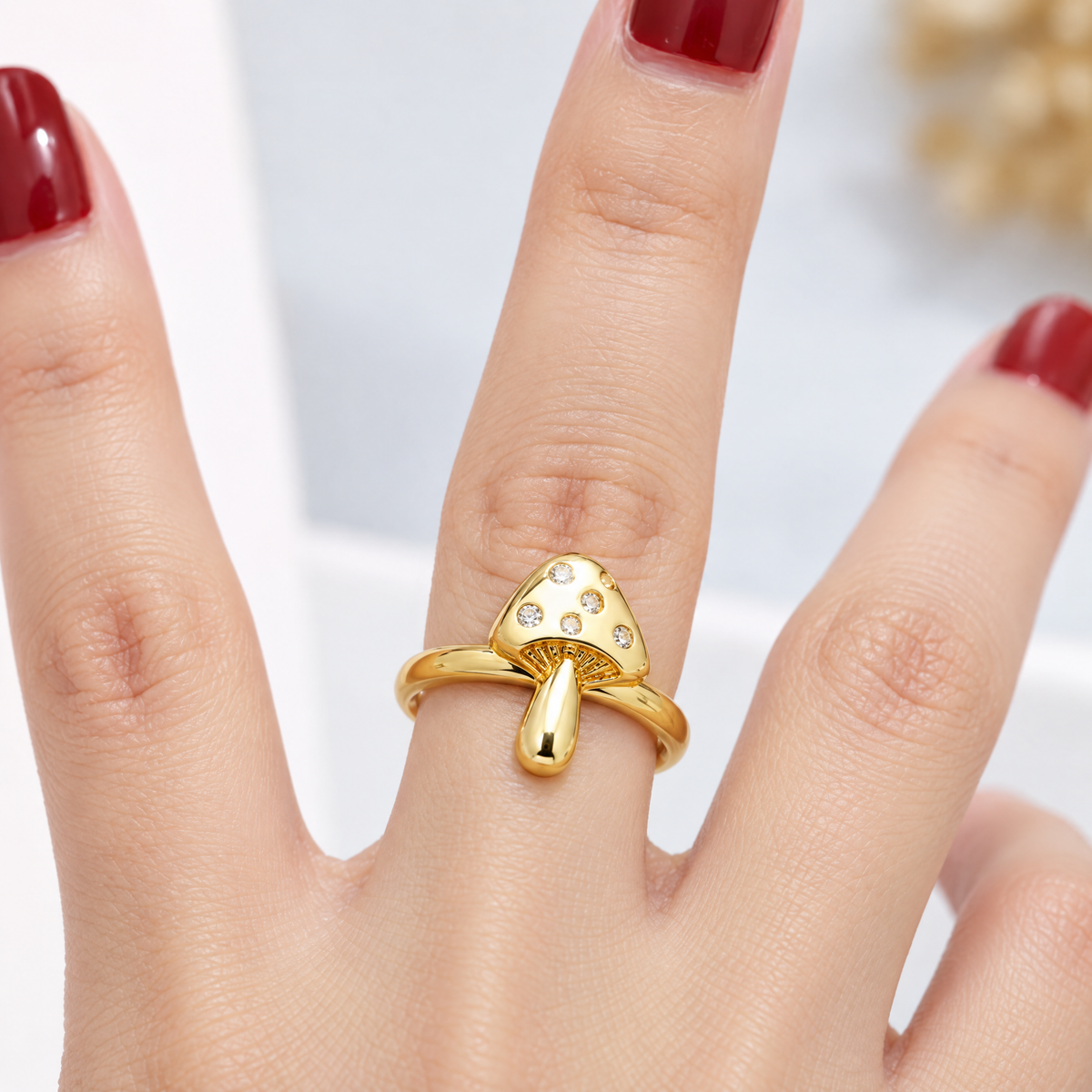 Zircon Mushroom Adjustable Ring | 18K Gold Plated-The Pretty Jewellery-The Bullish Store