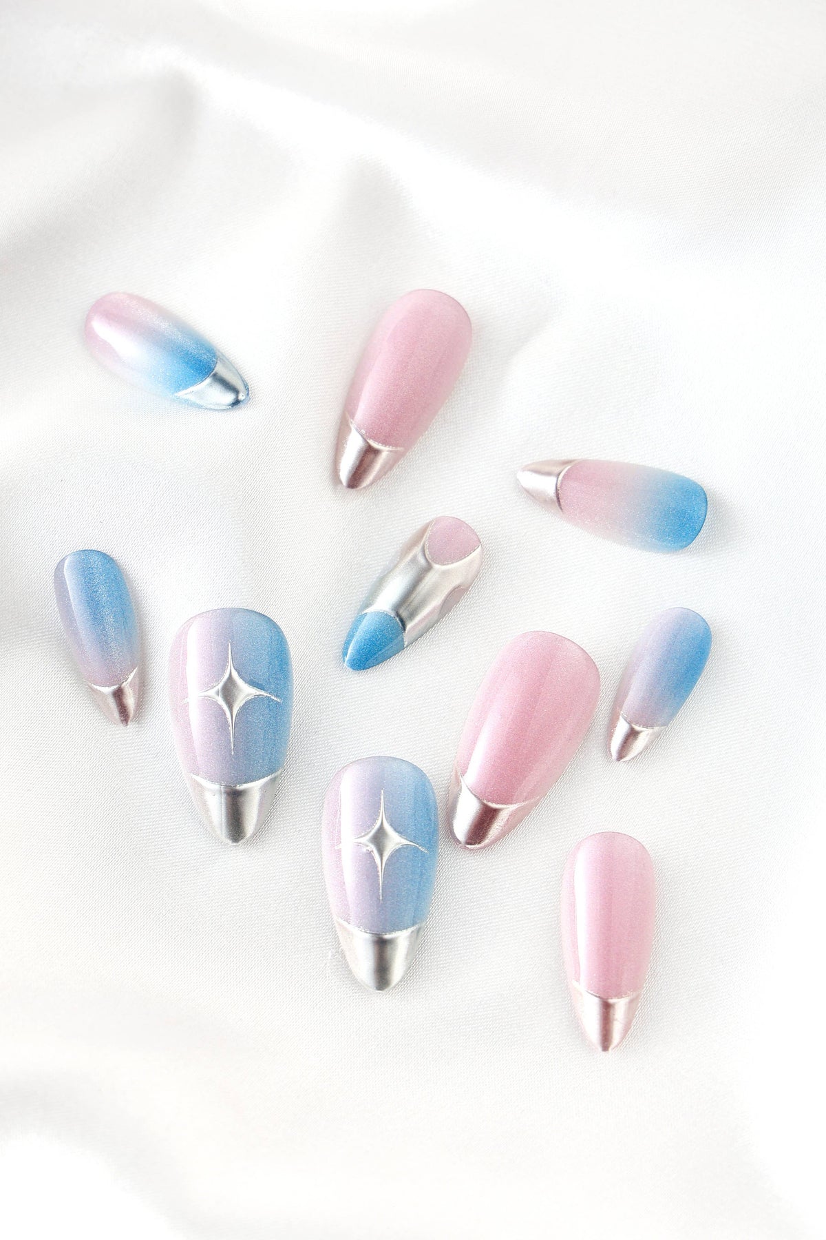 Titanium Jelly Gradient Press-On Nails | Pink Lavender Blue