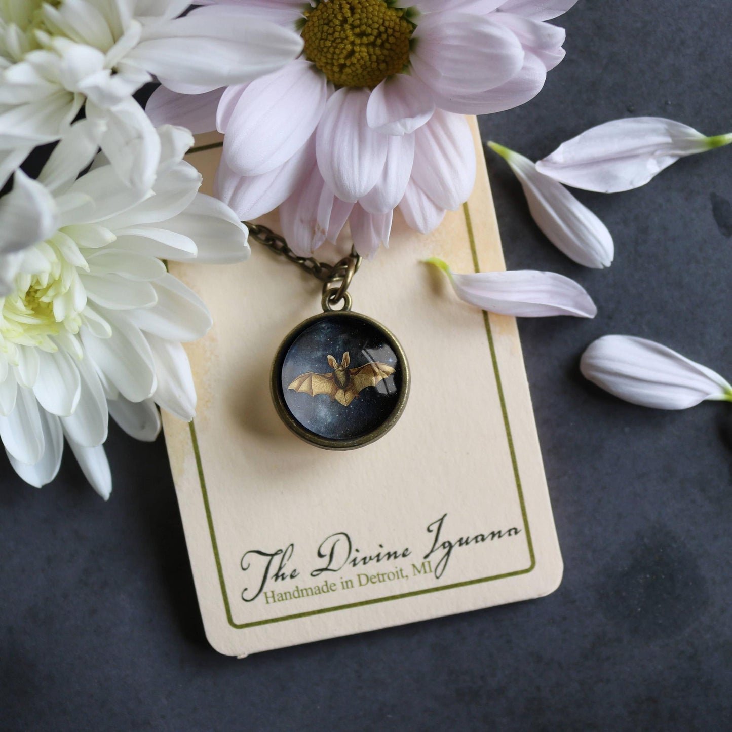 Starry Bat Simple Reversible Gothic Pendant Necklace