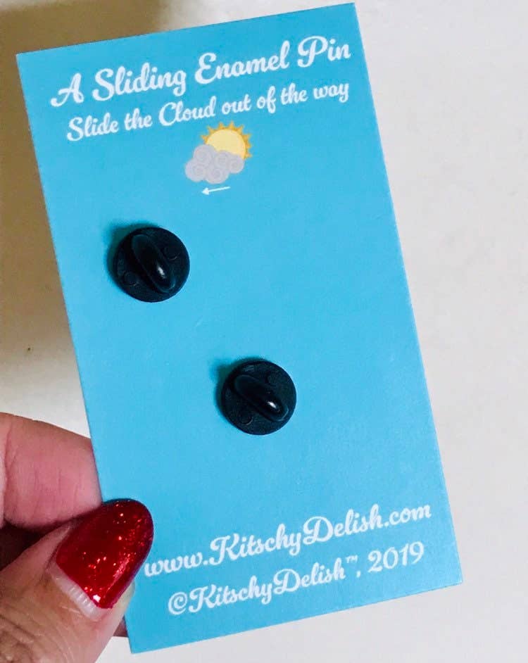 Sliding Cloud Sun Teaser Enamel Pin | Movable Cloud