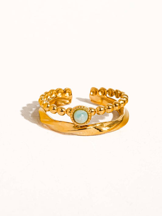 Lindy 18K Gold Non-Tarnish Layered Stone Ring | Gold Plated Stainless Steel Beaded Stack Ring