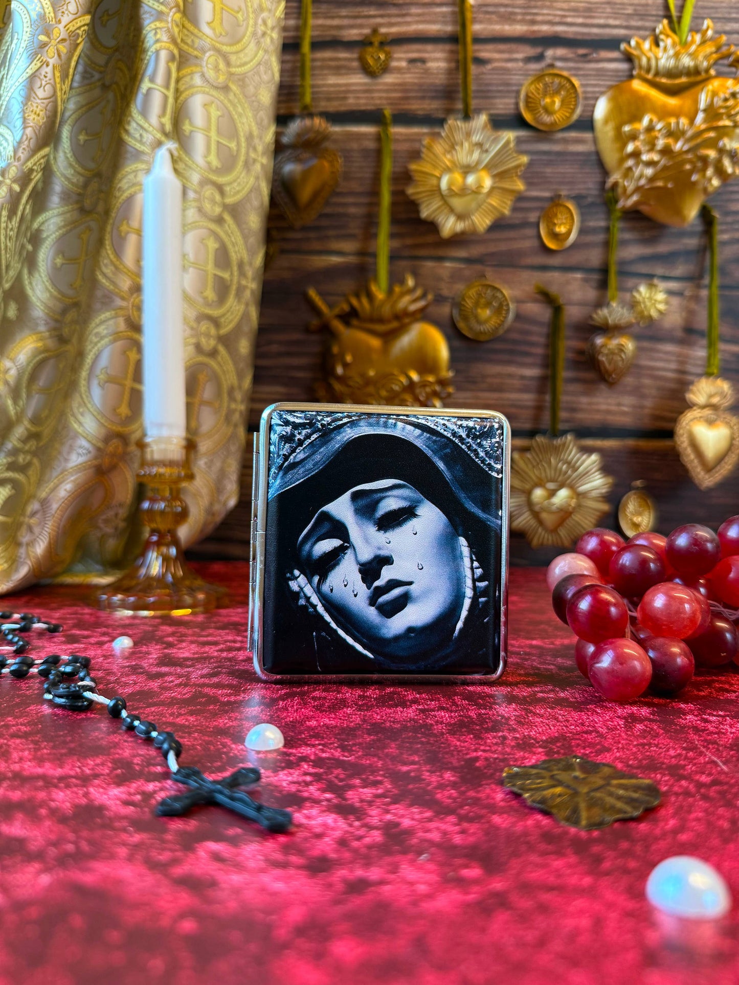 Our Lady of Sorrows Cigarette Case | Vintage Religious Art Cig Case | Gothic Catholic Card & Cash Holder
