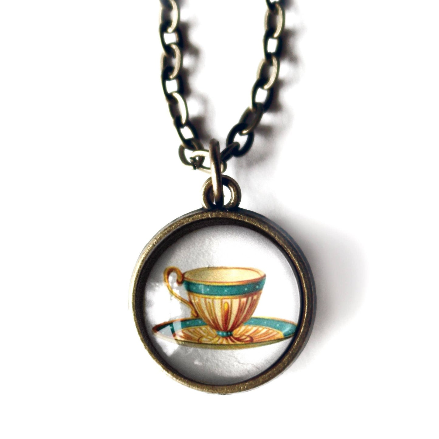 Blue Tea Steampunk Victorian Simple Pendant Necklace