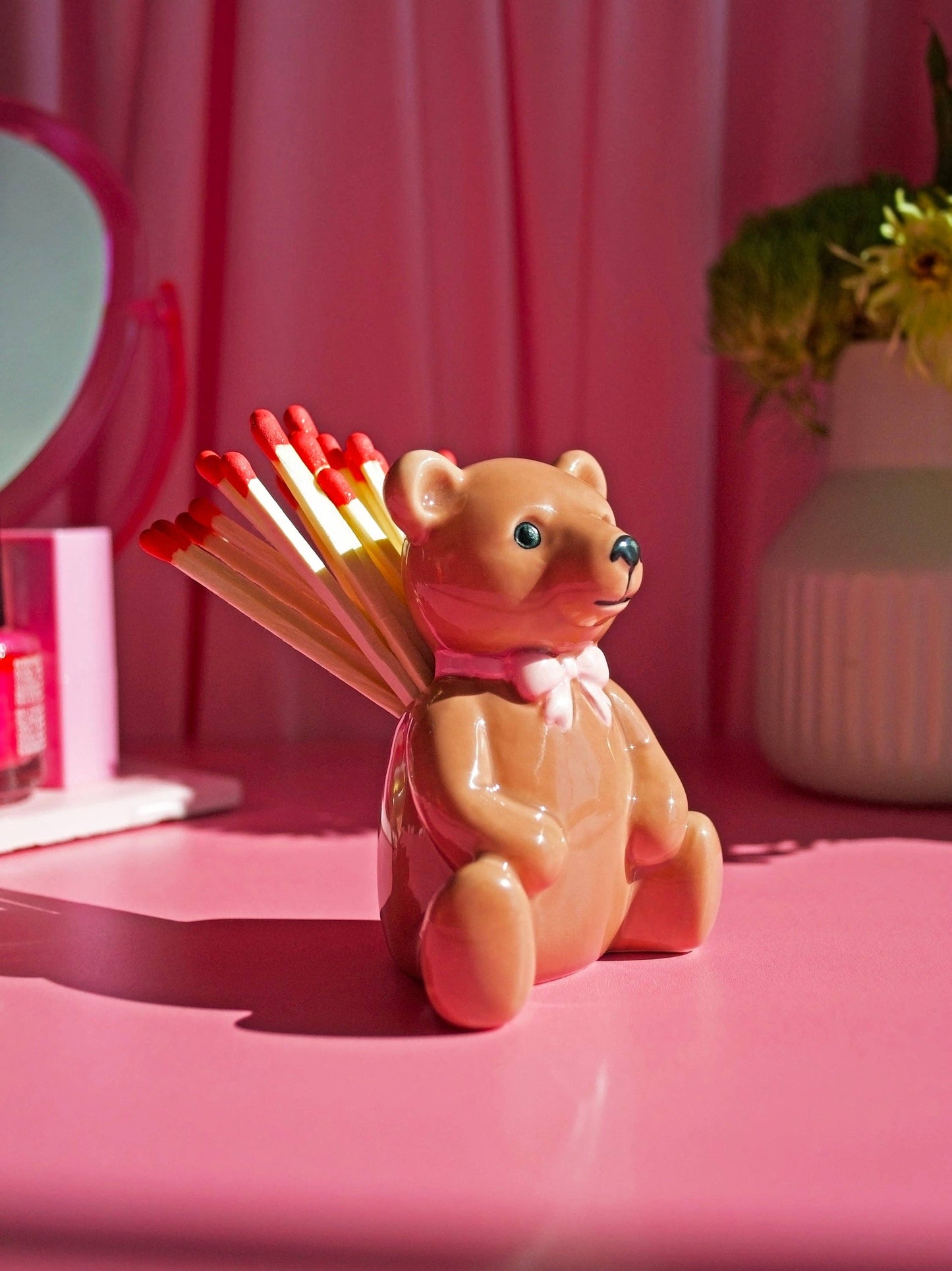 Teddy Bear Match Striker | Ceramic Bear Match Holder & Striker | Cute Vintage Style Matchstick Decor