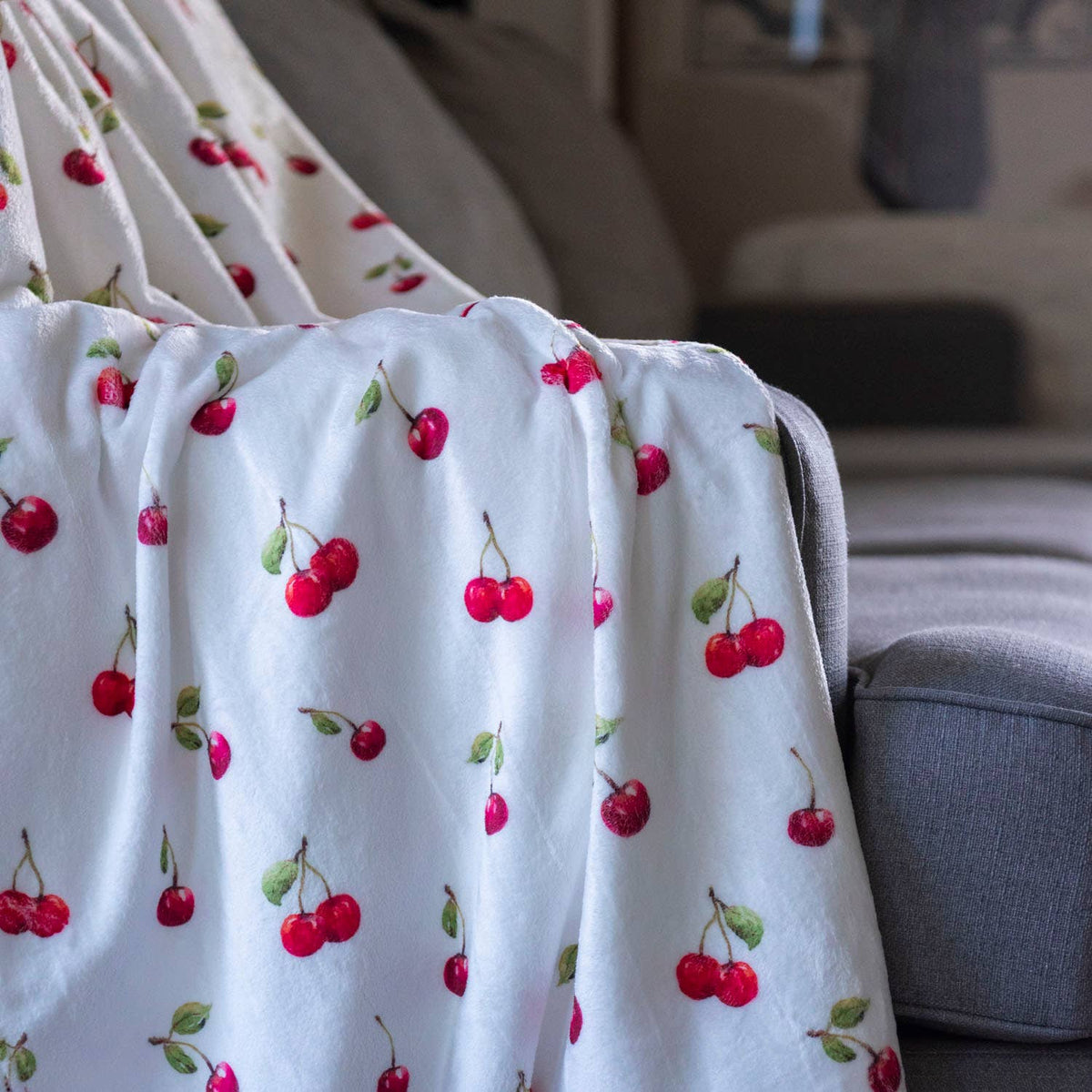 Watercolor Cherry Velveteen Throw Blanket | 50" x 60"