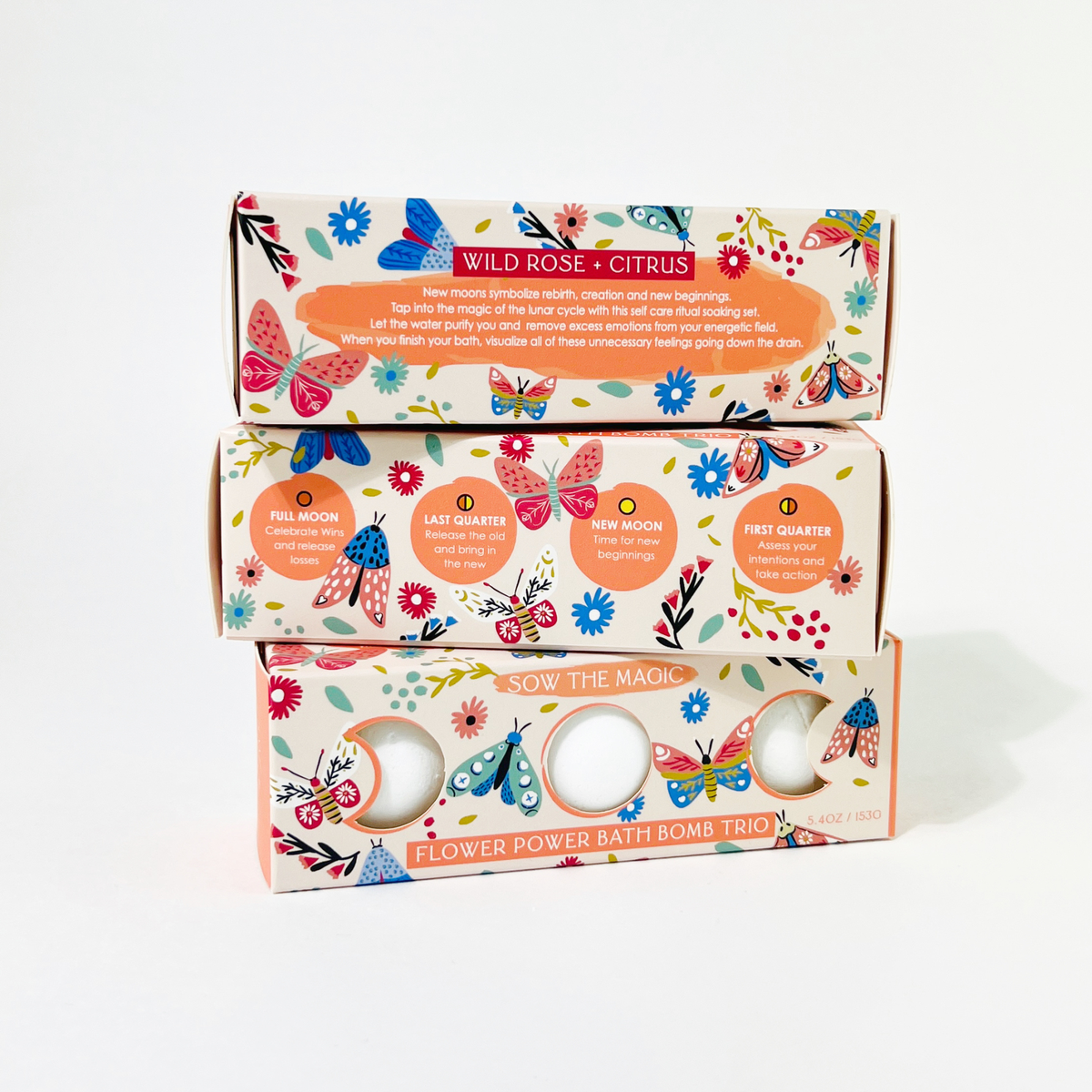 Moon Phase Flower Power Bath Bomb Trio | Wild Rose + Citrus-Sow the Magic-The Bullish Store
