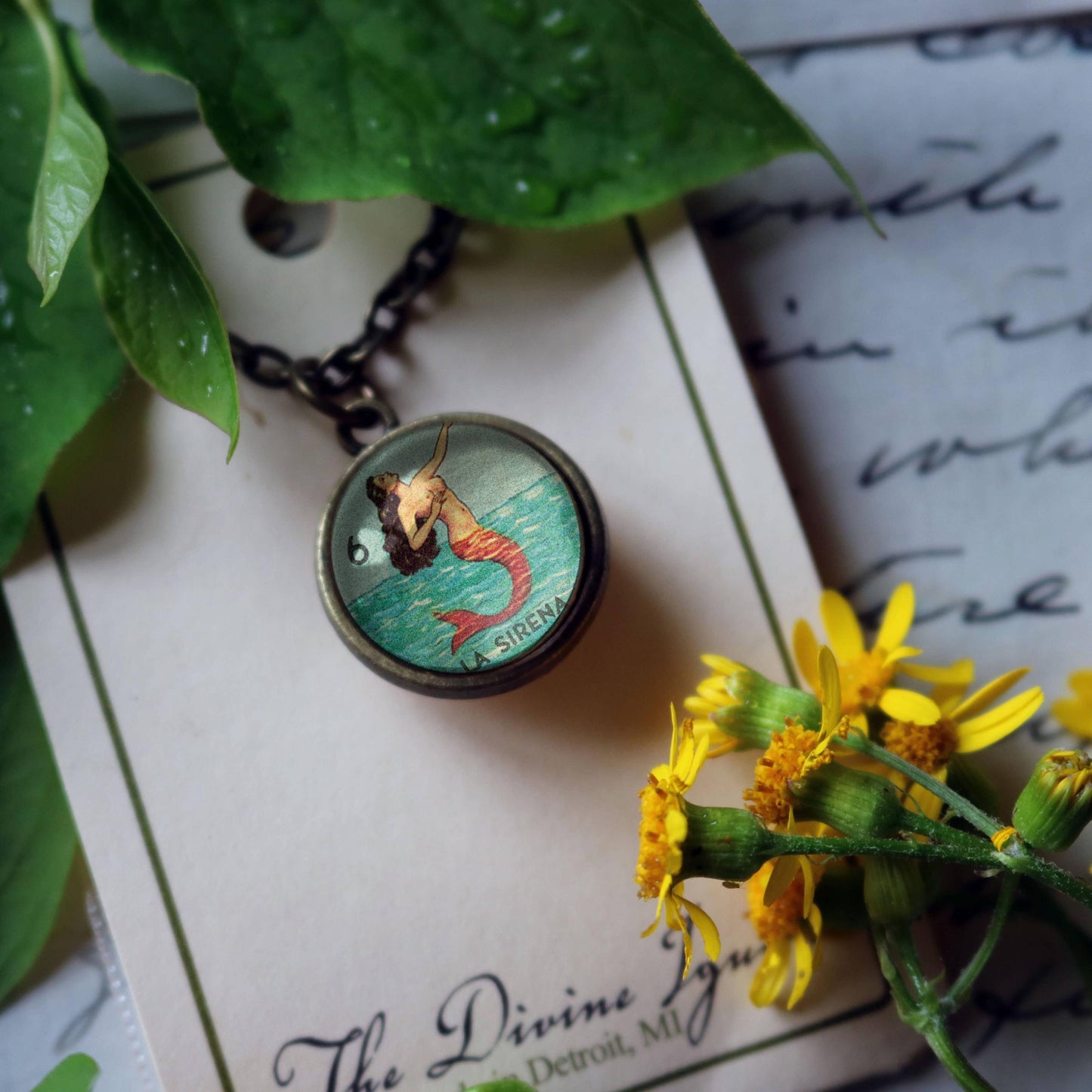 La Sirena Loteria Mermaid Simple Reversible Pendant Necklace