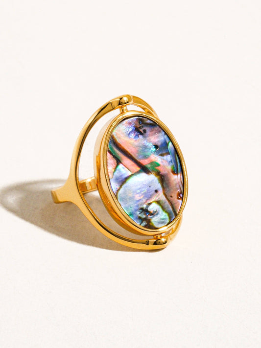 Violette 18K Gold Double-Sided Abalone & White Shell Ring | Two-in-one Reversible Ring