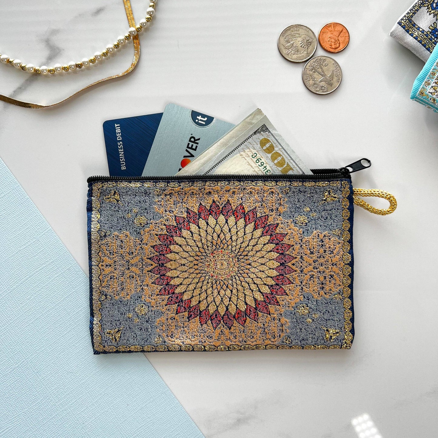 Mandala Design Coin Purse Boho Fabric Pouch | Handmade in Turkey | 4" x 5"