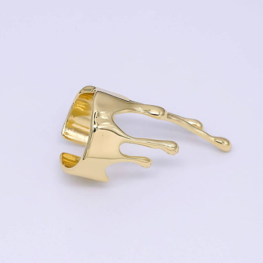 24K Gold Filled Liquid Drip Adjustable Open Ring | Geometric Chain Link Ring