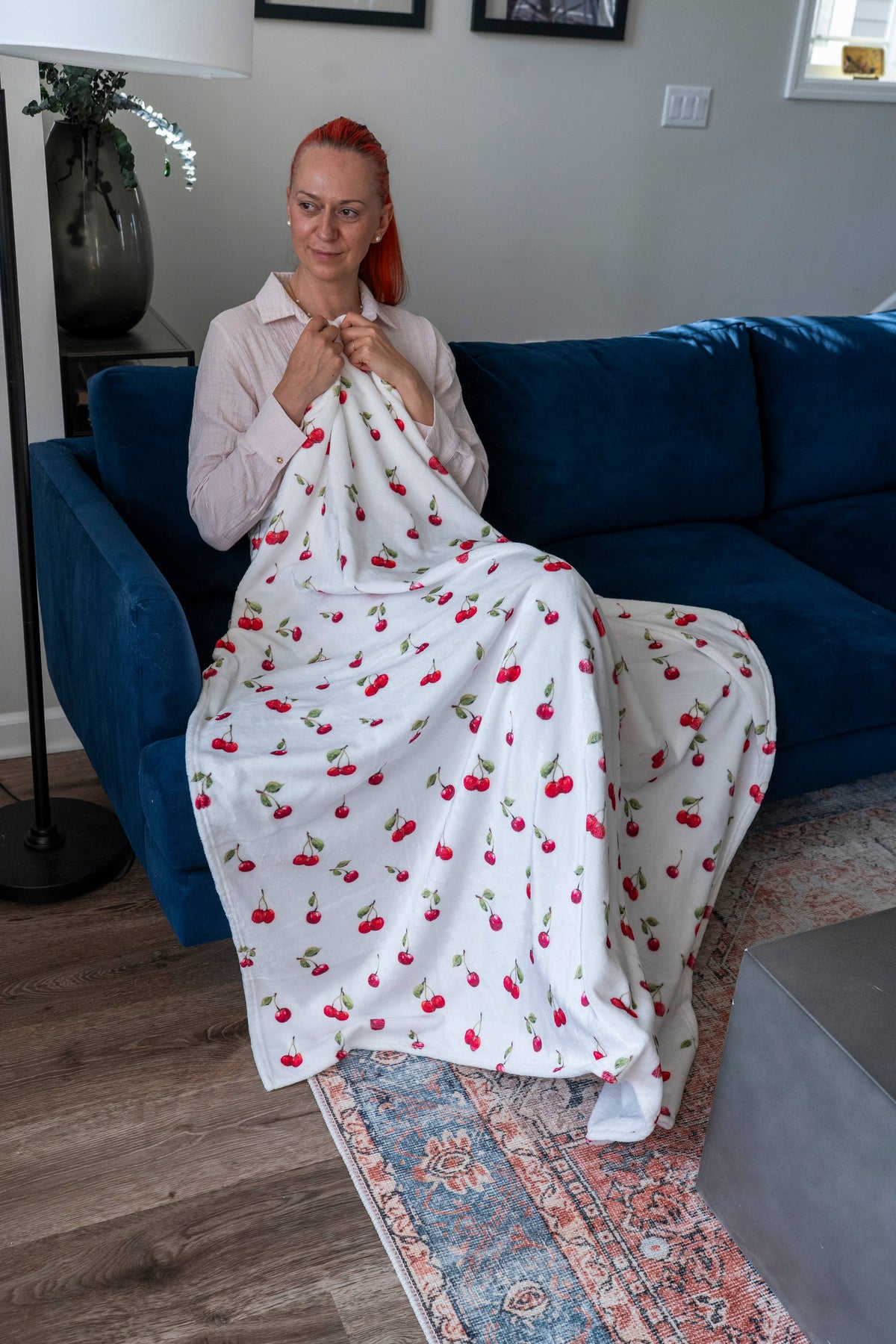 Watercolor Cherry Velveteen Throw Blanket | 50" x 60"