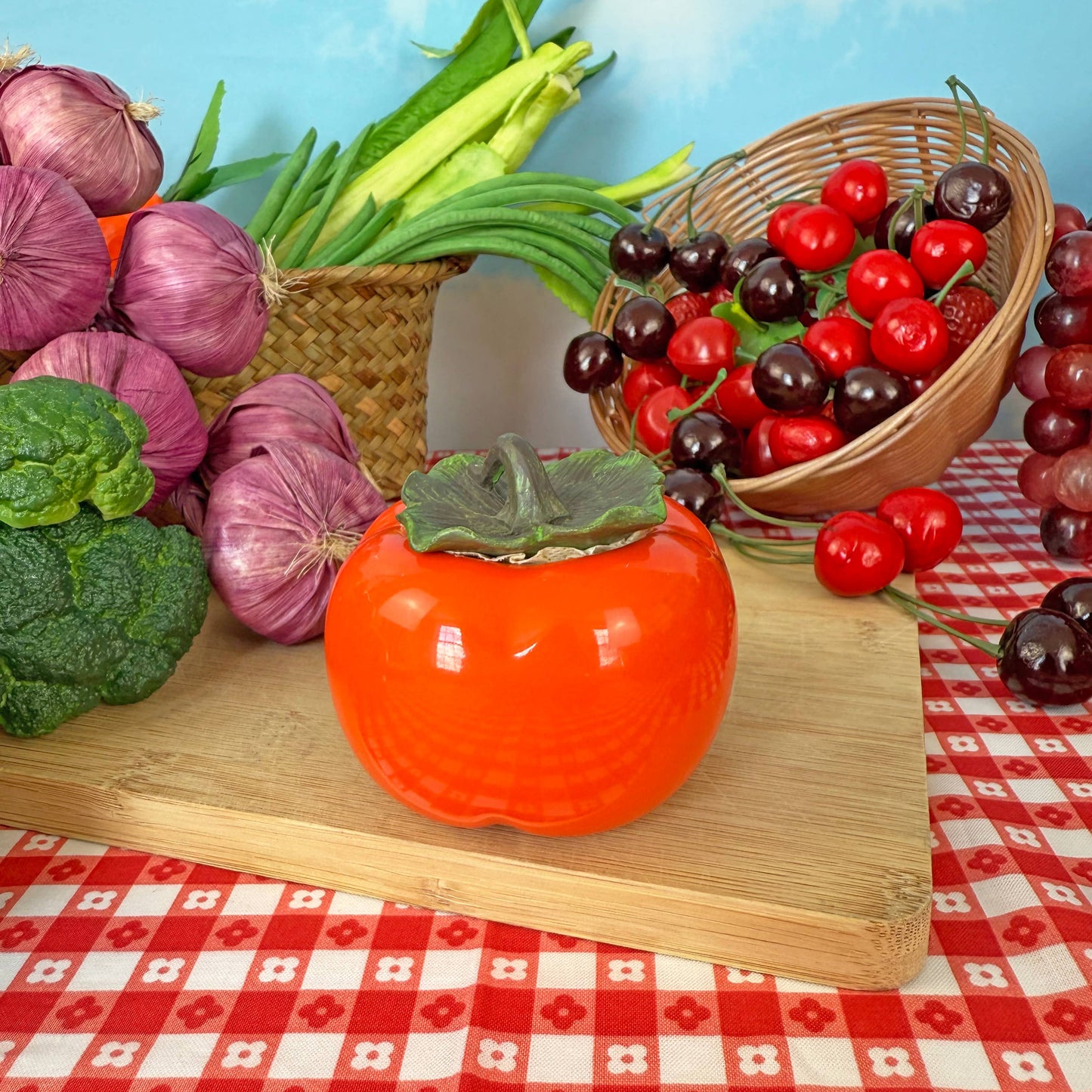 Persimmon Stash Jar | Cute Decorative Storage Jar | Retro Kitsch Home Accent Container