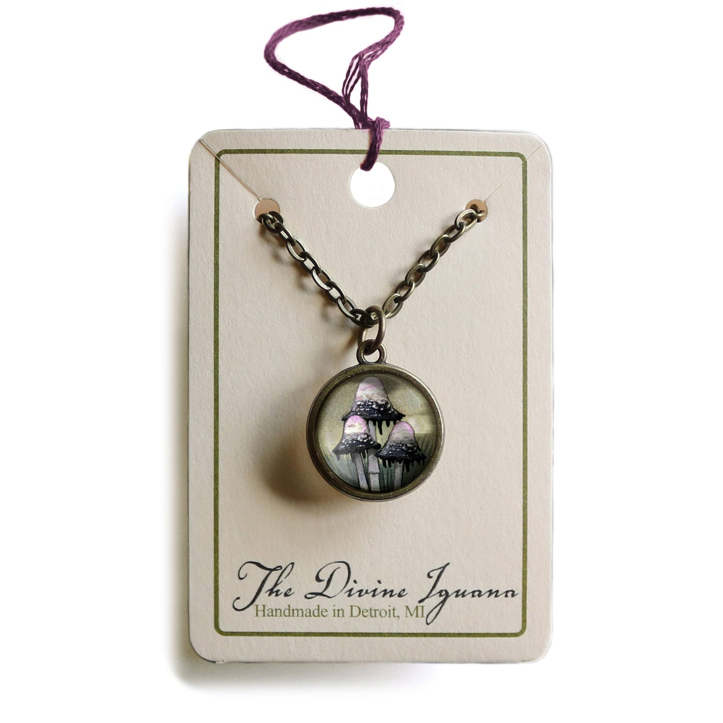 Inky Cap Mushrooms Simple Reversible Pendant Necklace