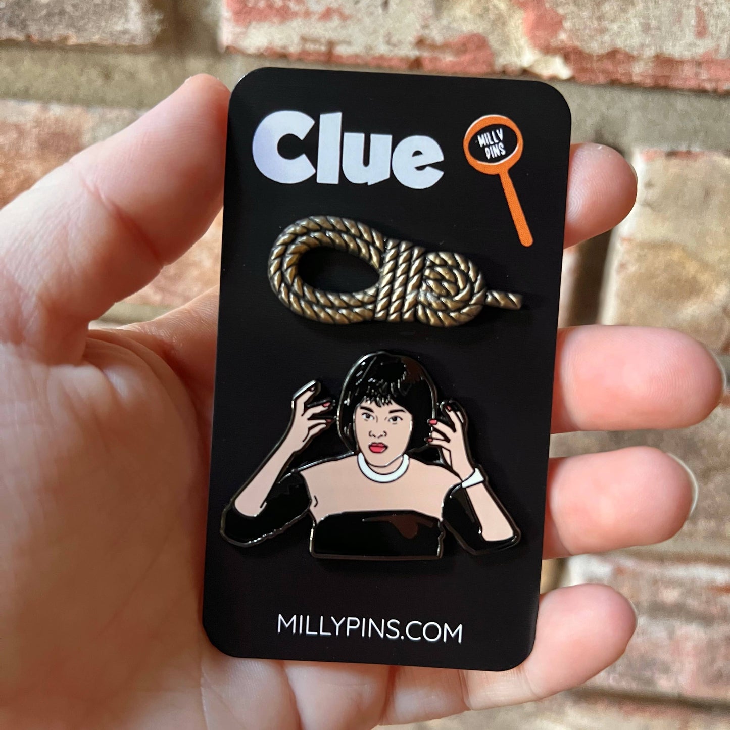 Cult Classic Clue Horror Movie Pin Set | Mrs. White Enamel Pin & 3D Rope Collectible | Dual Locking Backs