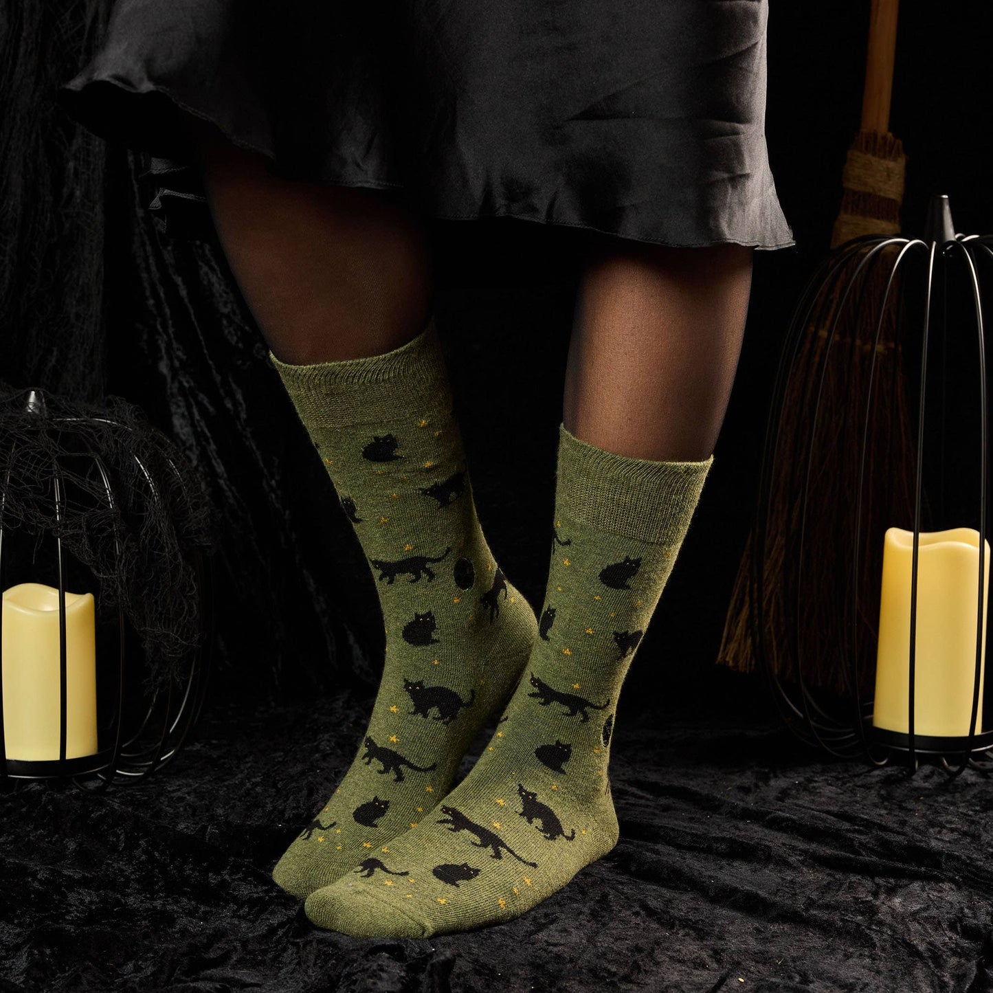 Men's Socks that Save Cats (Green Cats) | Fair Trade | Fits Men's Sizes 8.5-13