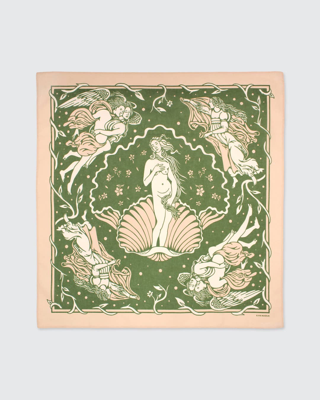 Decorative print bandana with a central figure surrounded by fairy-like creatures