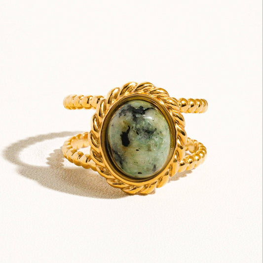 Mica 18K Gold Non-Tarnish Peacock Stone Adjustable Double Band Ring