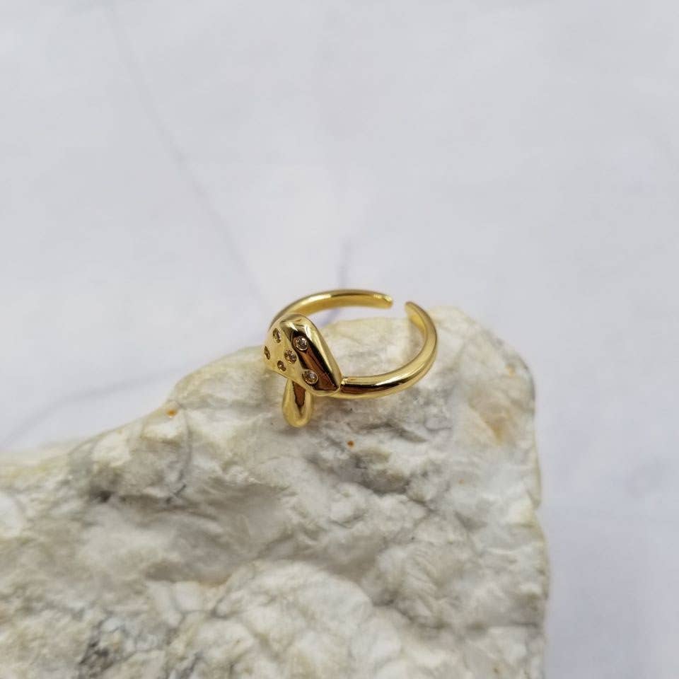 Zircon Mushroom Adjustable Ring | 18K Gold Plated