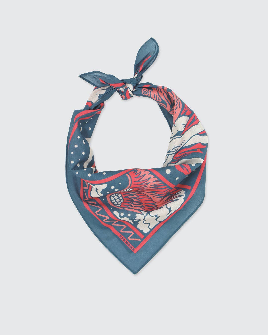 Decorative bandana with The Creation of Adam design in a blue and red pattern