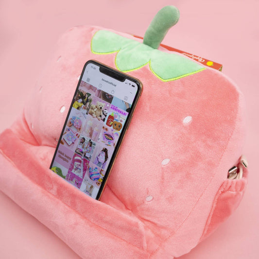 Strawberry Tablet Device Stand | Multifunctional Plushie Pillow | 1.5" x 7.5" x 7.8"