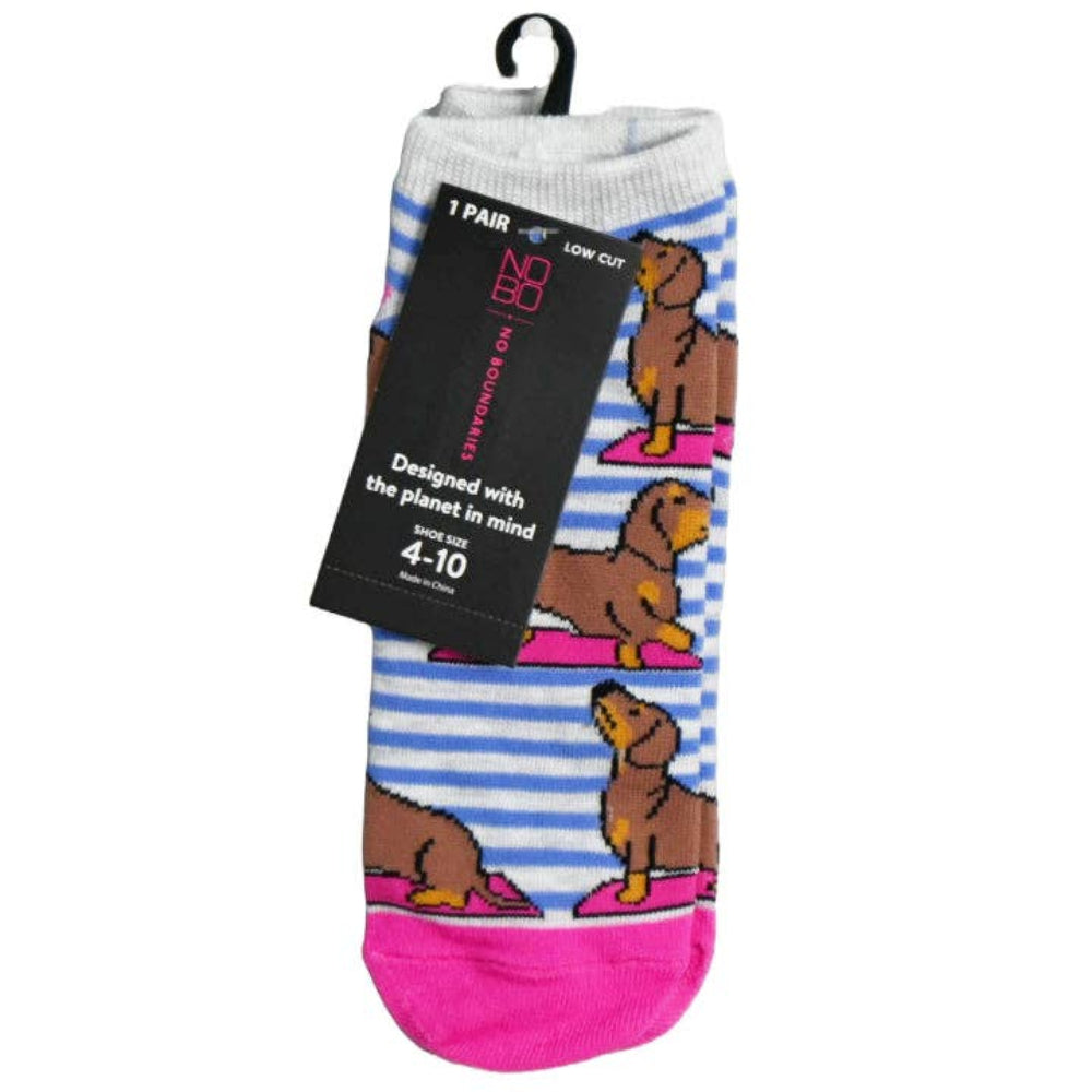 Low-cut socks with dachshund design on a white background