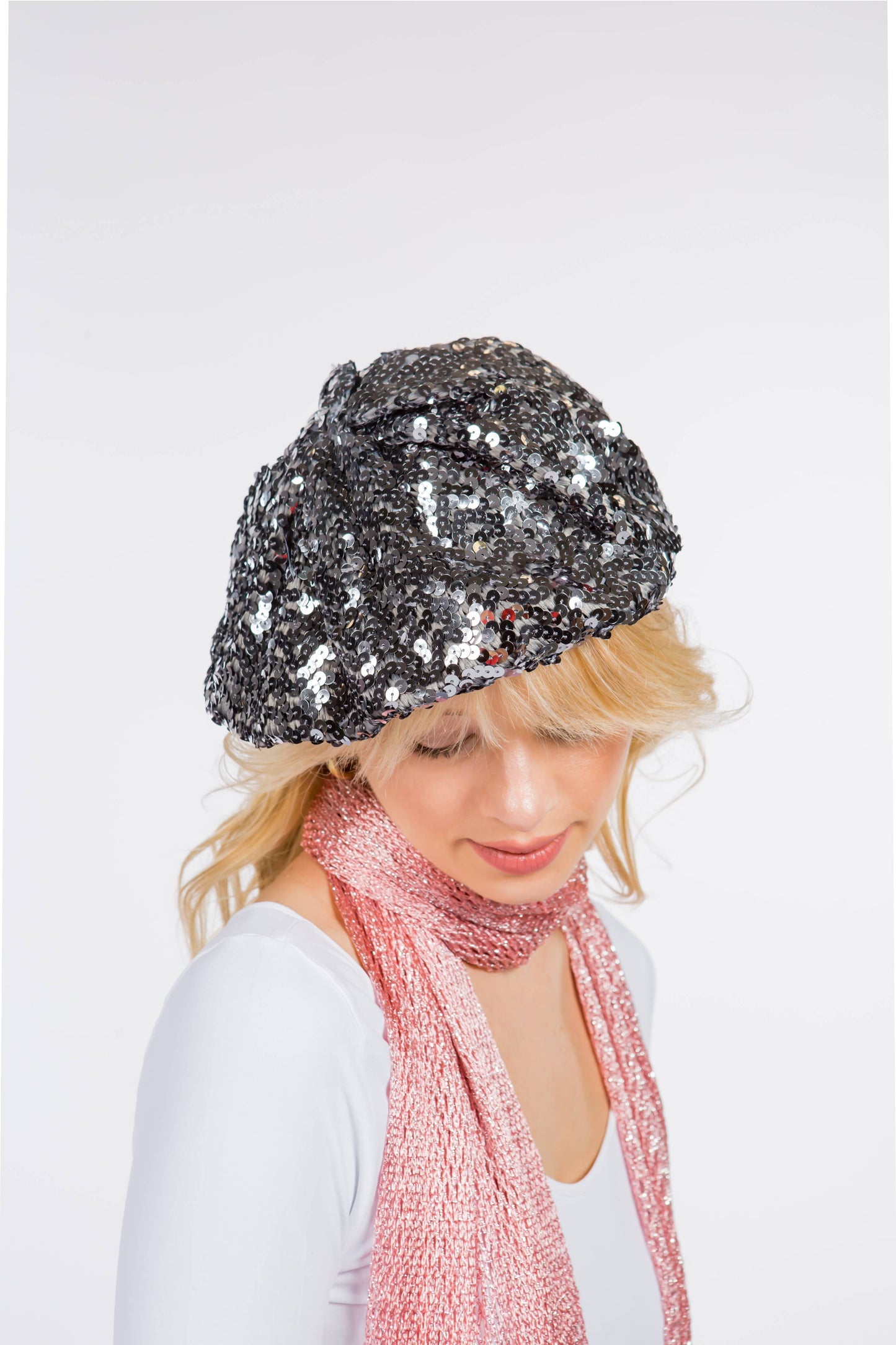 Women’s Sequin Beret Hat | Winter Beret in Black, Silver or Dark Silver