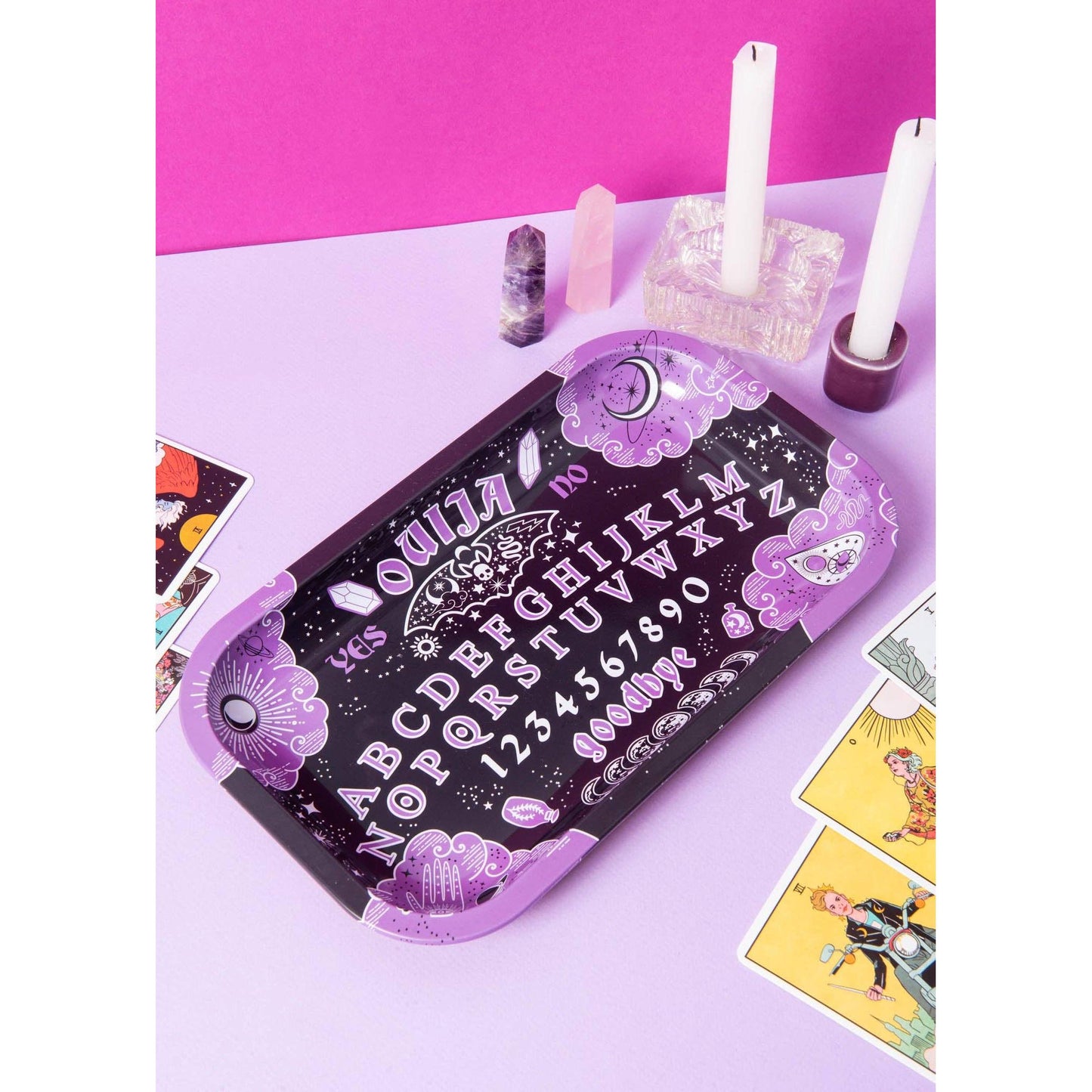 Ouija Board Rolling Tray | Witchy Metal Celestial Spirit Board Catchall Trinket Tray