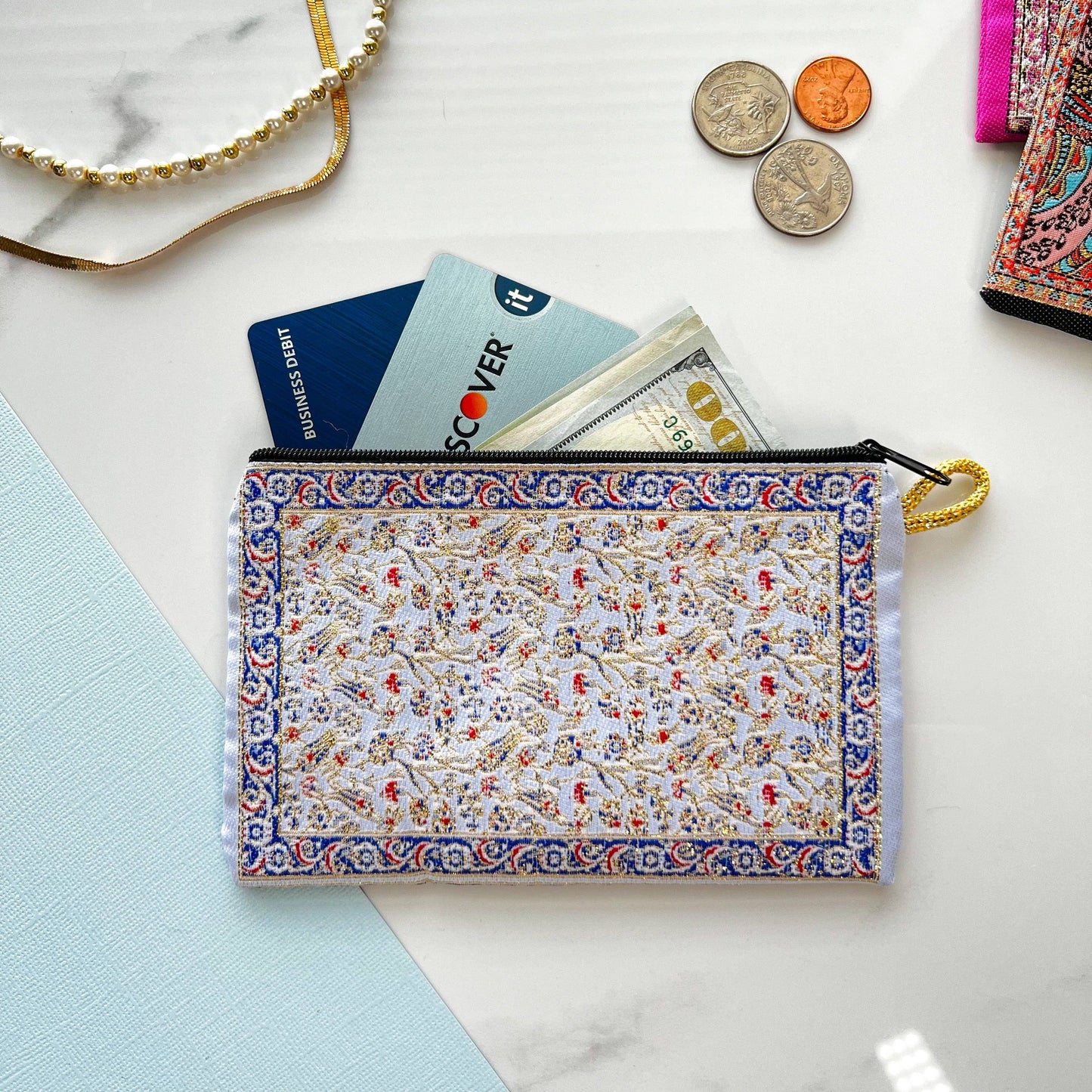Floral Coin Purse Boho Fabric Pouch | Handmade in Turkey | 4" x 5"