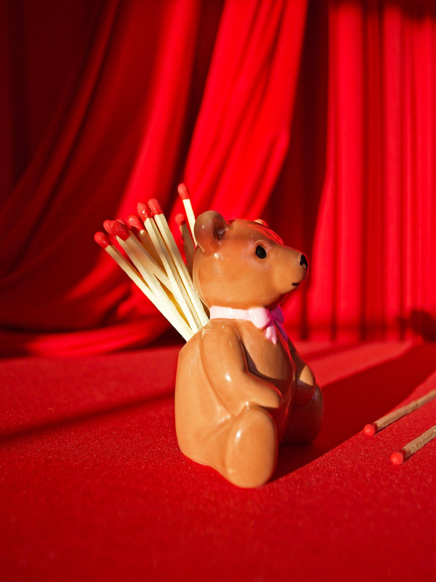 Teddy Bear Match Striker | Ceramic Bear Match Holder & Striker | Cute Vintage Style Matchstick Decor