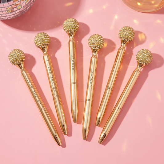 Do the Hustle Gold Embellished Gold Disco Pen Set of 6 | Giftable Pens | Novelty Office Desk Supplies-Santa Barbara Design Studio-The Bullish Store