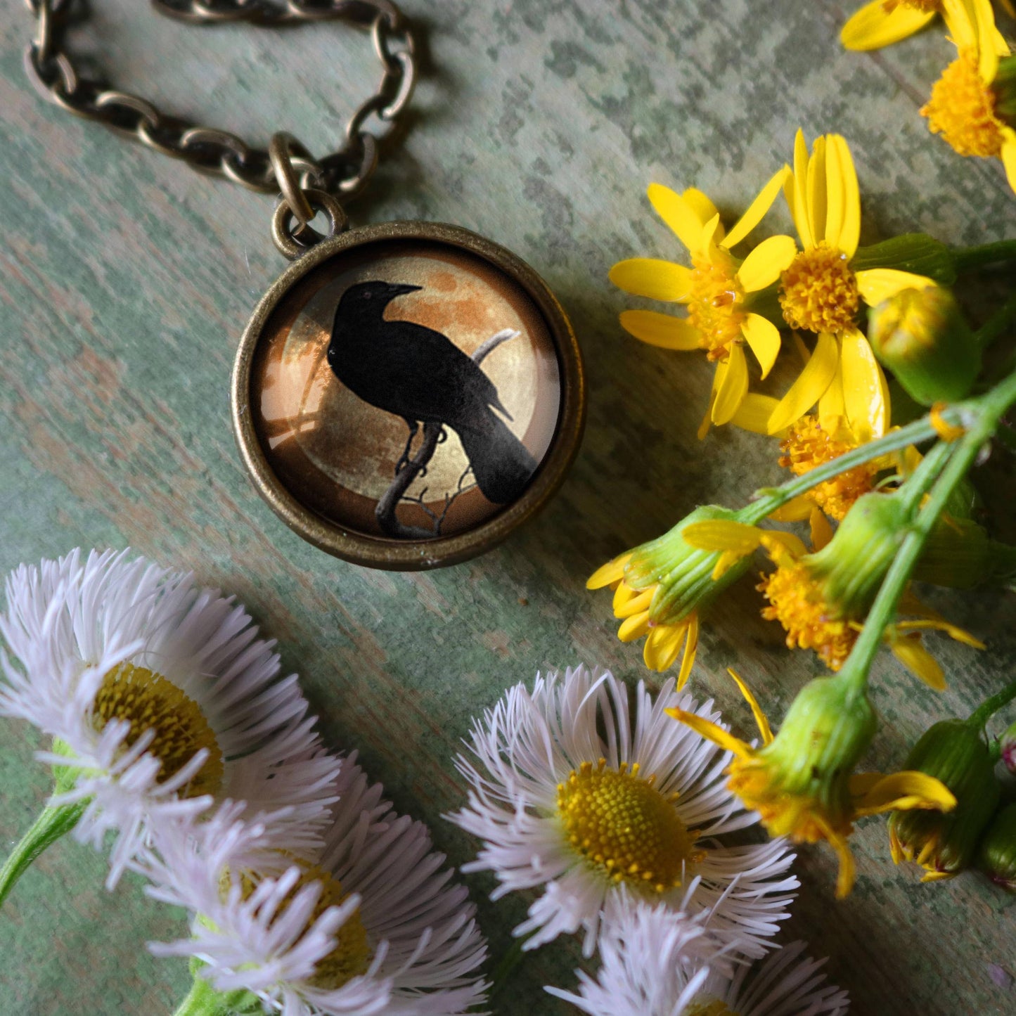 Orange Crow Simple Reversible Pendant Necklace