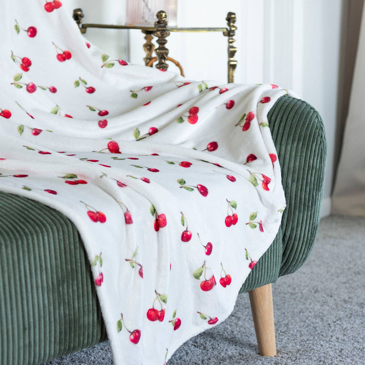 Watercolor Cherry Velveteen Throw Blanket | 50" x 60"