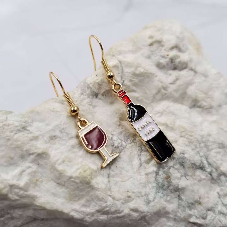 Red Wine Bottle and Goblet Earrings | Wine Lover Gift