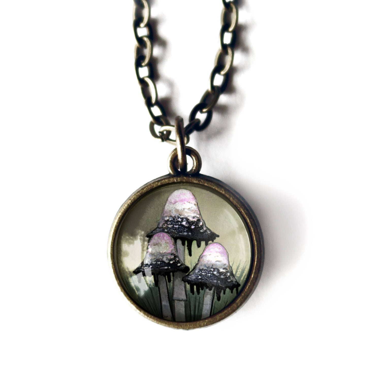 Inky Cap Mushrooms Simple Reversible Pendant Necklace